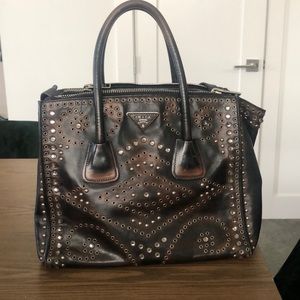 Brown leather studded Prada Purse